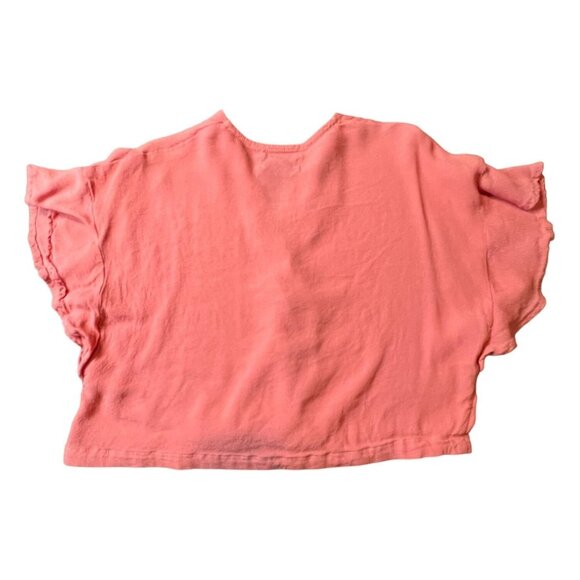 Mustard Seed Coral Ruffle Sleeve V-Neck Crop Top S Boho Festival - Picture 6 of 6